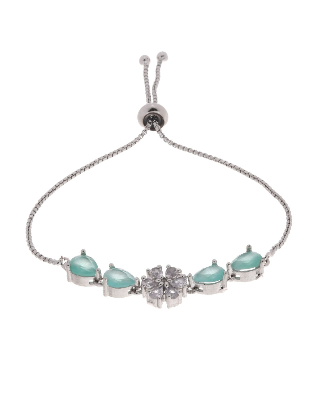 Jewels Nest Mint Green Floral Diamond-Style Adjustable Bracelet For Women | Grocsy