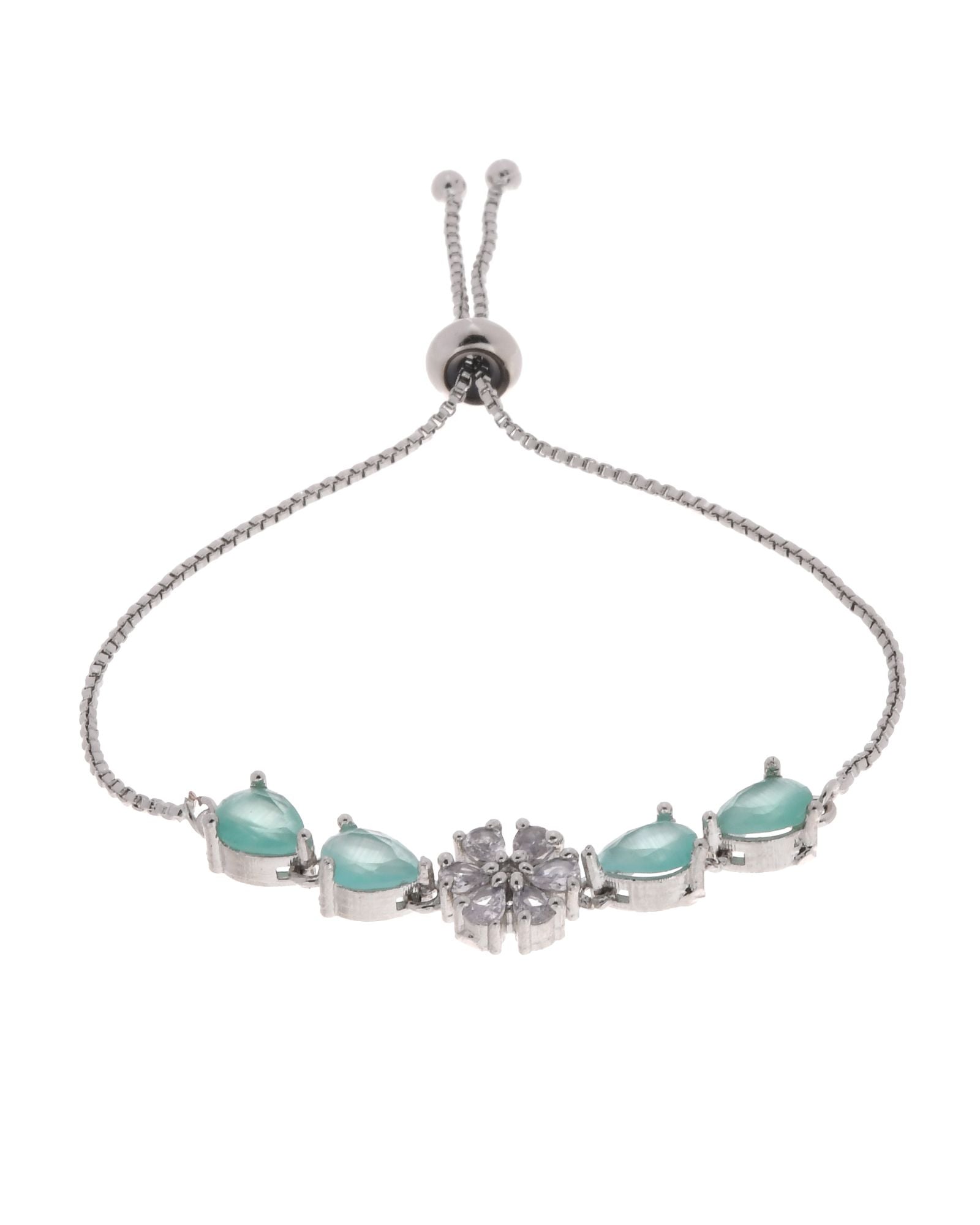 Jewels Nest Mint Green Floral Diamond-Style Adjustable Bracelet For Women | Grocsy