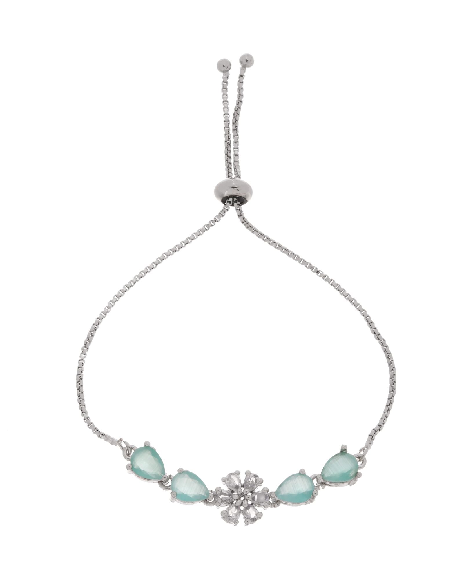 Jewels Nest Mint Green Floral Diamond-Style Adjustable Bracelet For Women | Grocsy