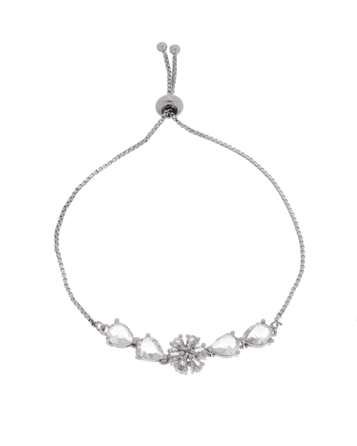 Jewels Nest Classic White Floral Diamond-Style Adjustable Bracelet | Grocsy