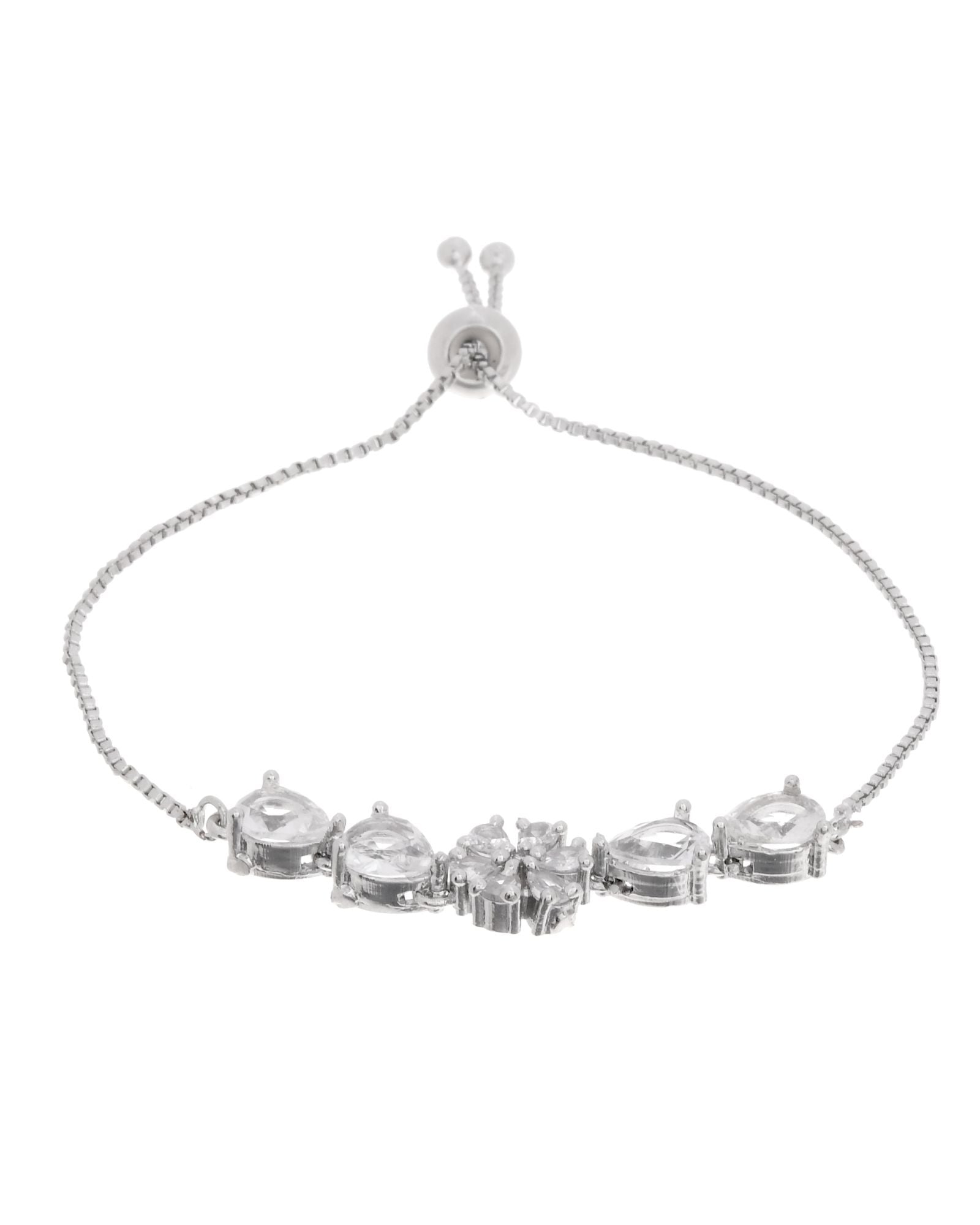 Jewels Nest Classic White Floral Diamond-Style Adjustable Bracelet | Grocsy