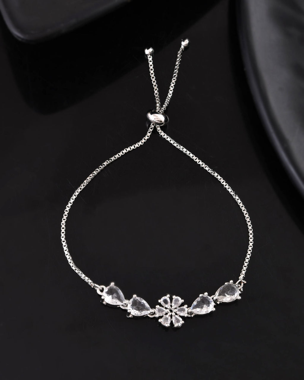 Jewels Nest Classic White Floral Diamond-Style Adjustable Bracelet | Grocsy