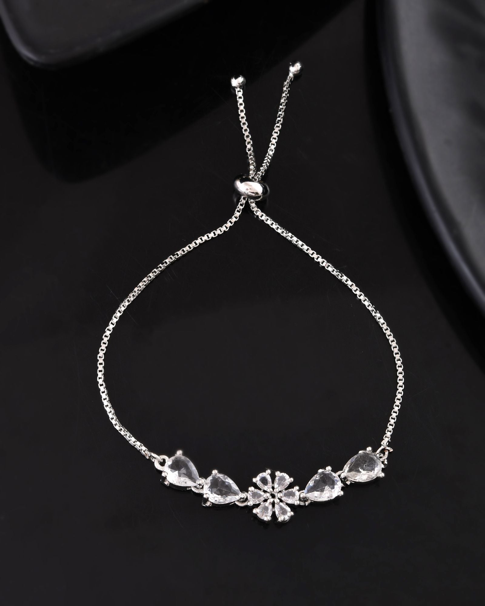 Jewels Nest Classic White Floral Diamond-Style Adjustable Bracelet | Grocsy