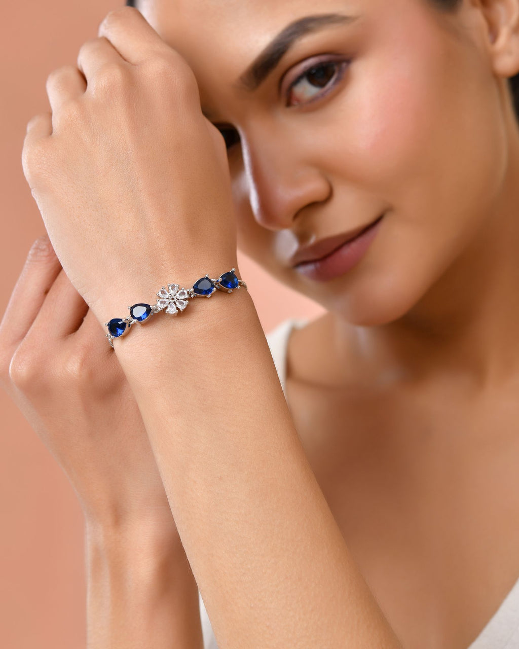 Jewels Nest Royal Blue Floral Diamond-Style Adjustable Bracelet | Grocsy