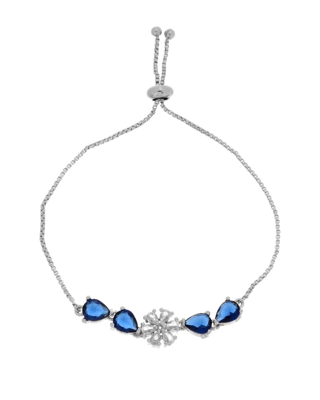 Jewels Nest Royal Blue Floral Diamond-Style Adjustable Bracelet | Grocsy