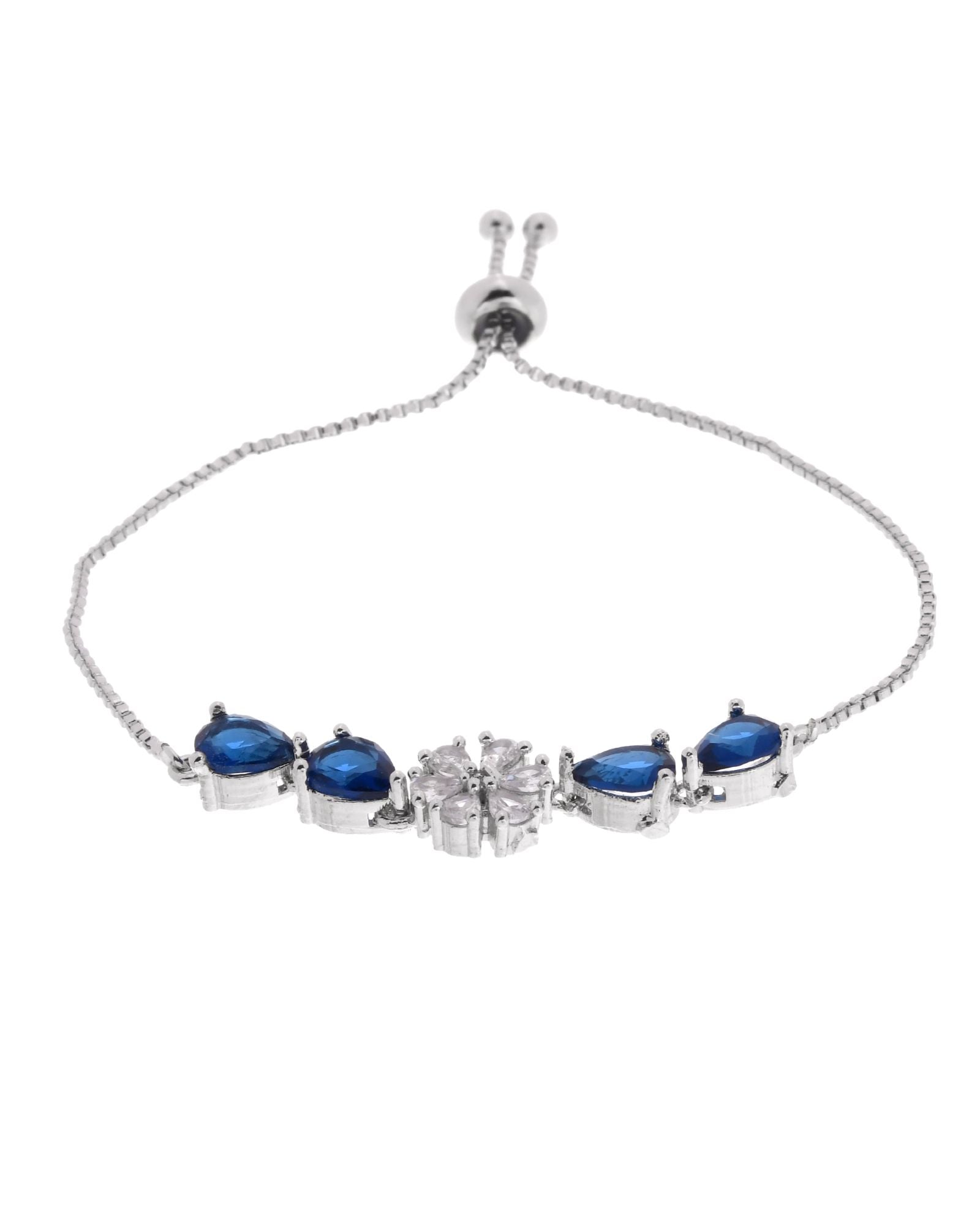 Jewels Nest Royal Blue Floral Diamond-Style Adjustable Bracelet | Grocsy