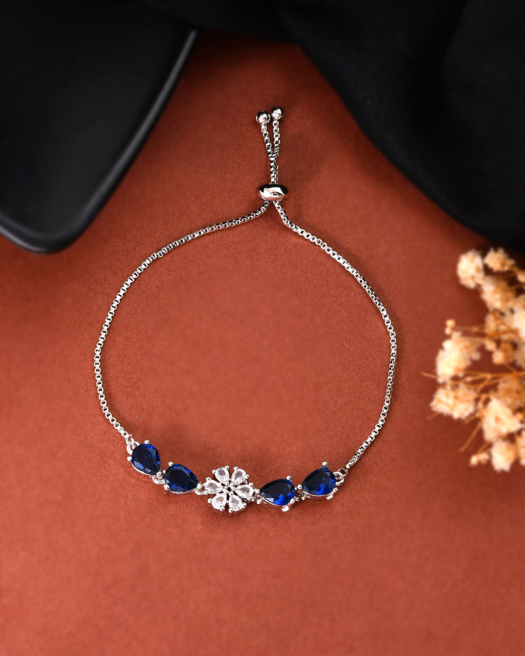 Jewels Nest Royal Blue Floral Diamond-Style Adjustable Bracelet | Grocsy