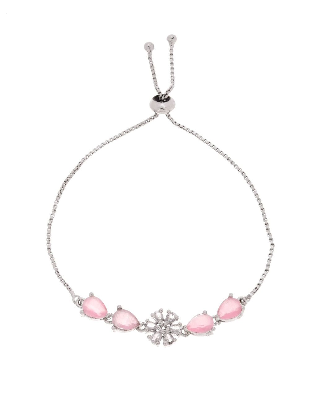 Jewels Nest Soft Pink Floral Diamond-Style Adjustable Bracelet | Grocsy