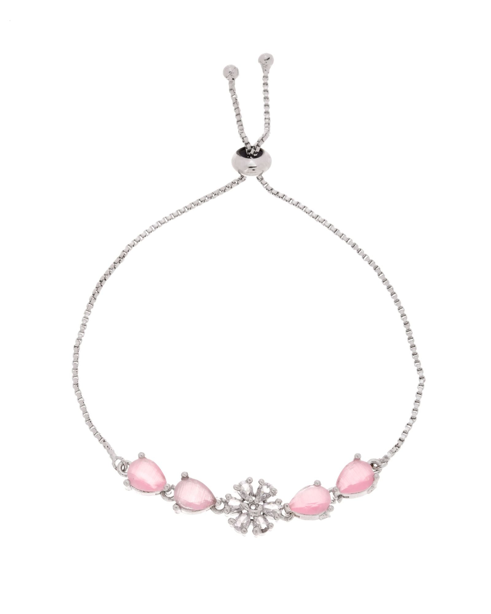 Jewels Nest Soft Pink Floral Diamond-Style Adjustable Bracelet | Grocsy
