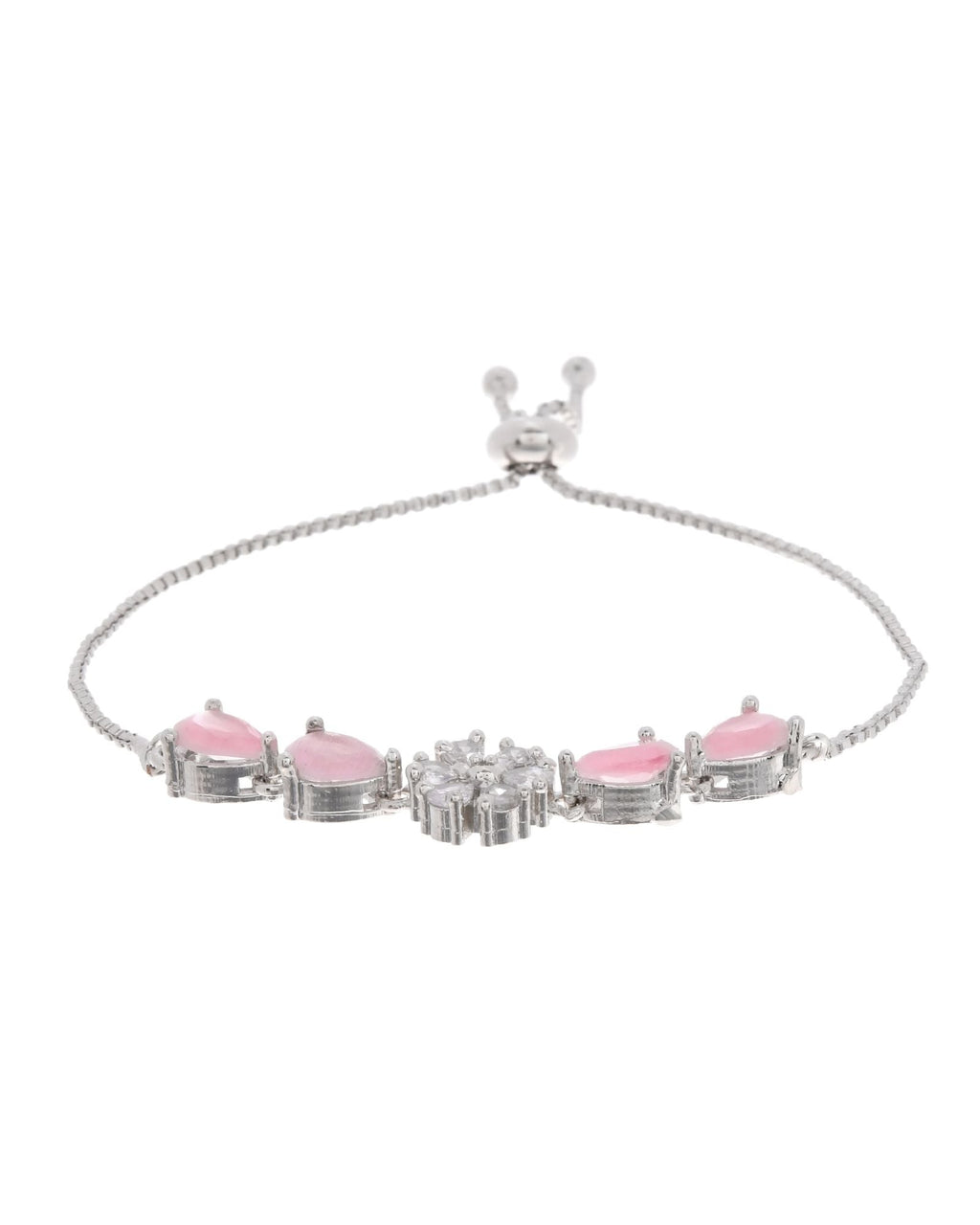 Jewels Nest Soft Pink Floral Diamond-Style Adjustable Bracelet | Grocsy
