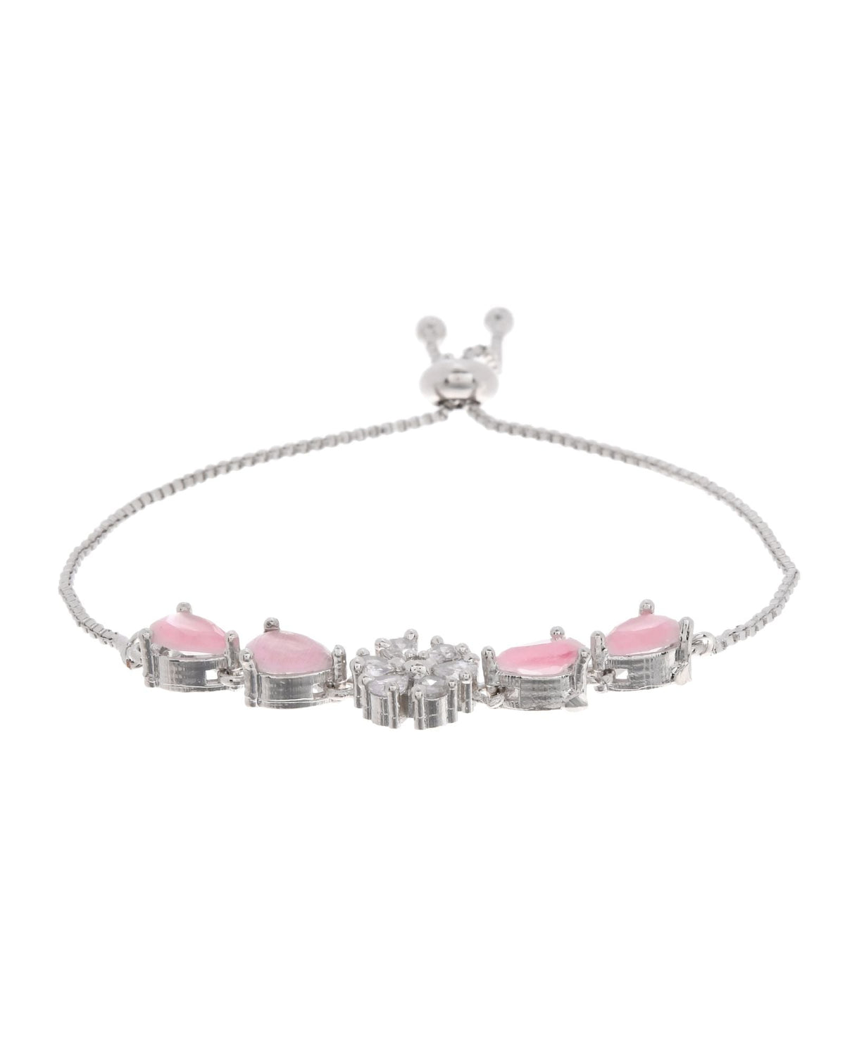 Jewels Nest Soft Pink Floral Diamond-Style Adjustable Bracelet | Grocsy