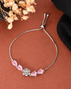 Jewels Nest Soft Pink Floral Diamond-Style Adjustable Bracelet | Grocsy