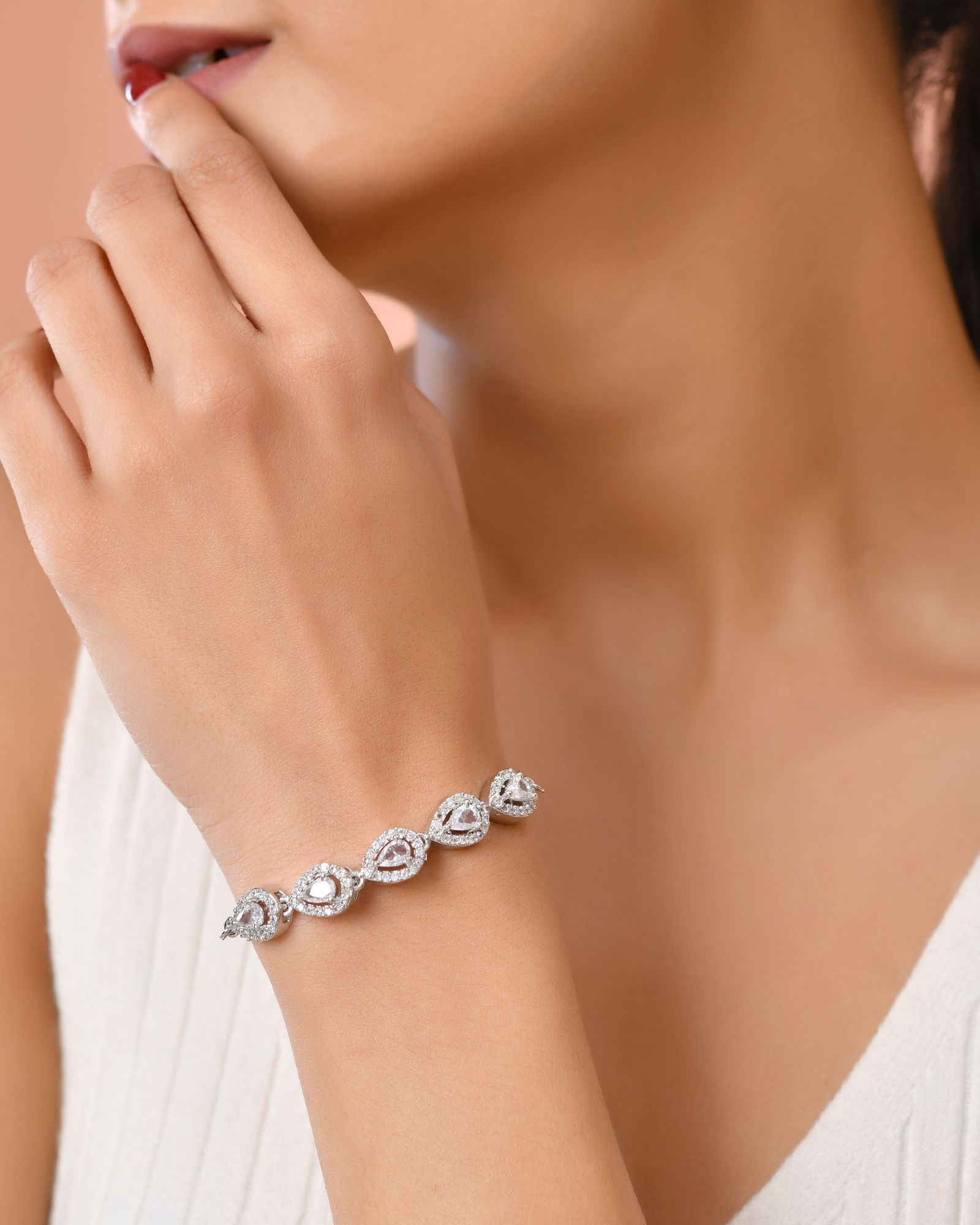Jewels Nest White Teardrop Diamond-Style Adjustable Bracelet | Grocsy