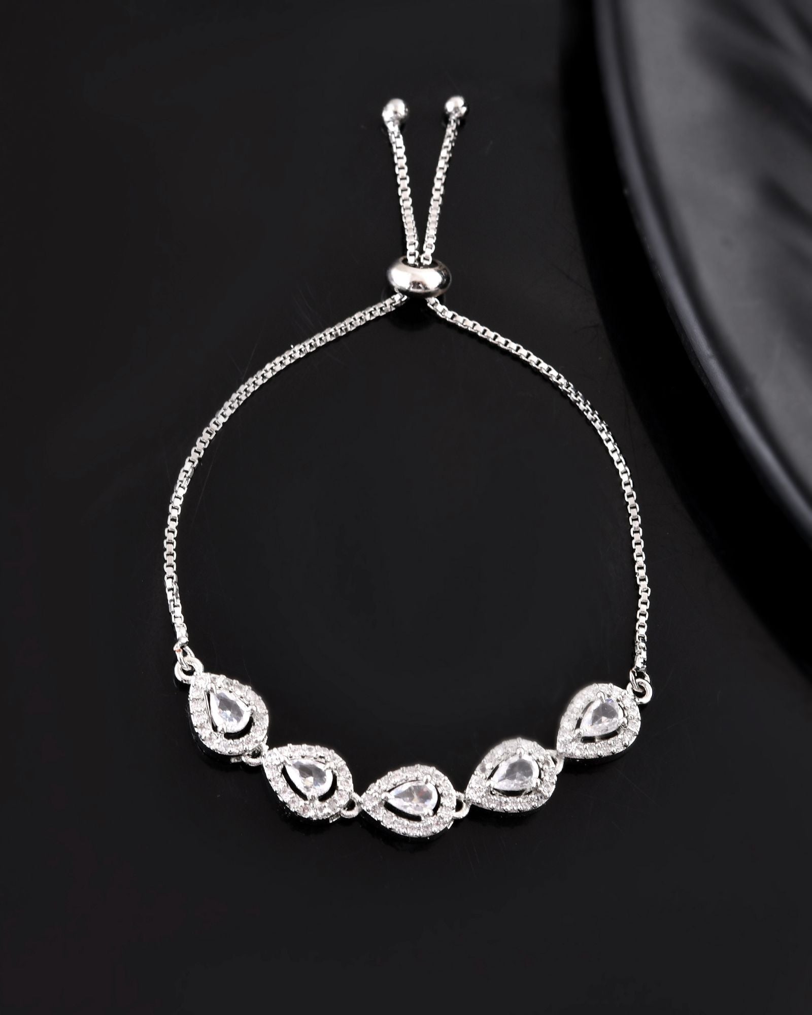 Jewels Nest White Teardrop Diamond-Style Adjustable Bracelet | Grocsy