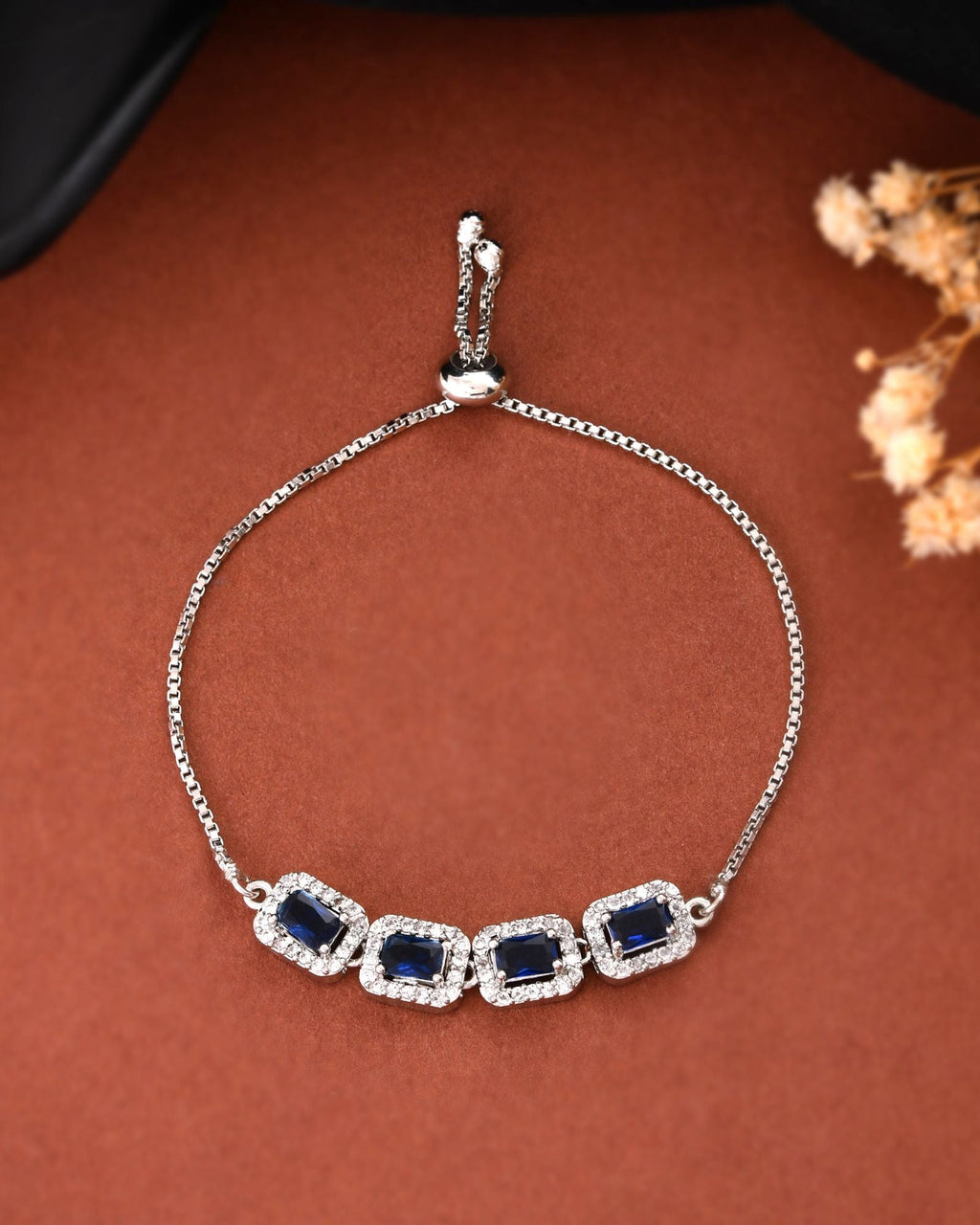 Jewels Nest Navy Blue Square Stone Diamond-Style Adjustable Bracelet | Grocsy