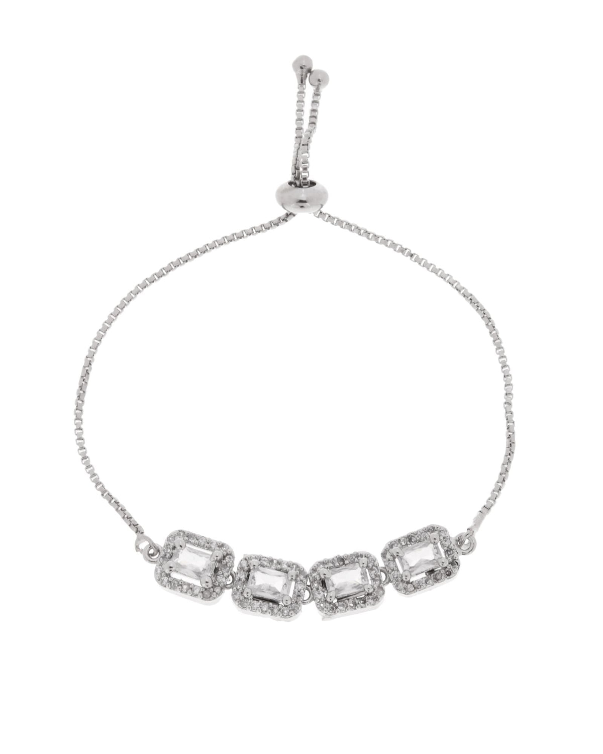 Jewels Nest Classic White Square Stone Diamond-Style Adjustable Bracelet | Grocsy