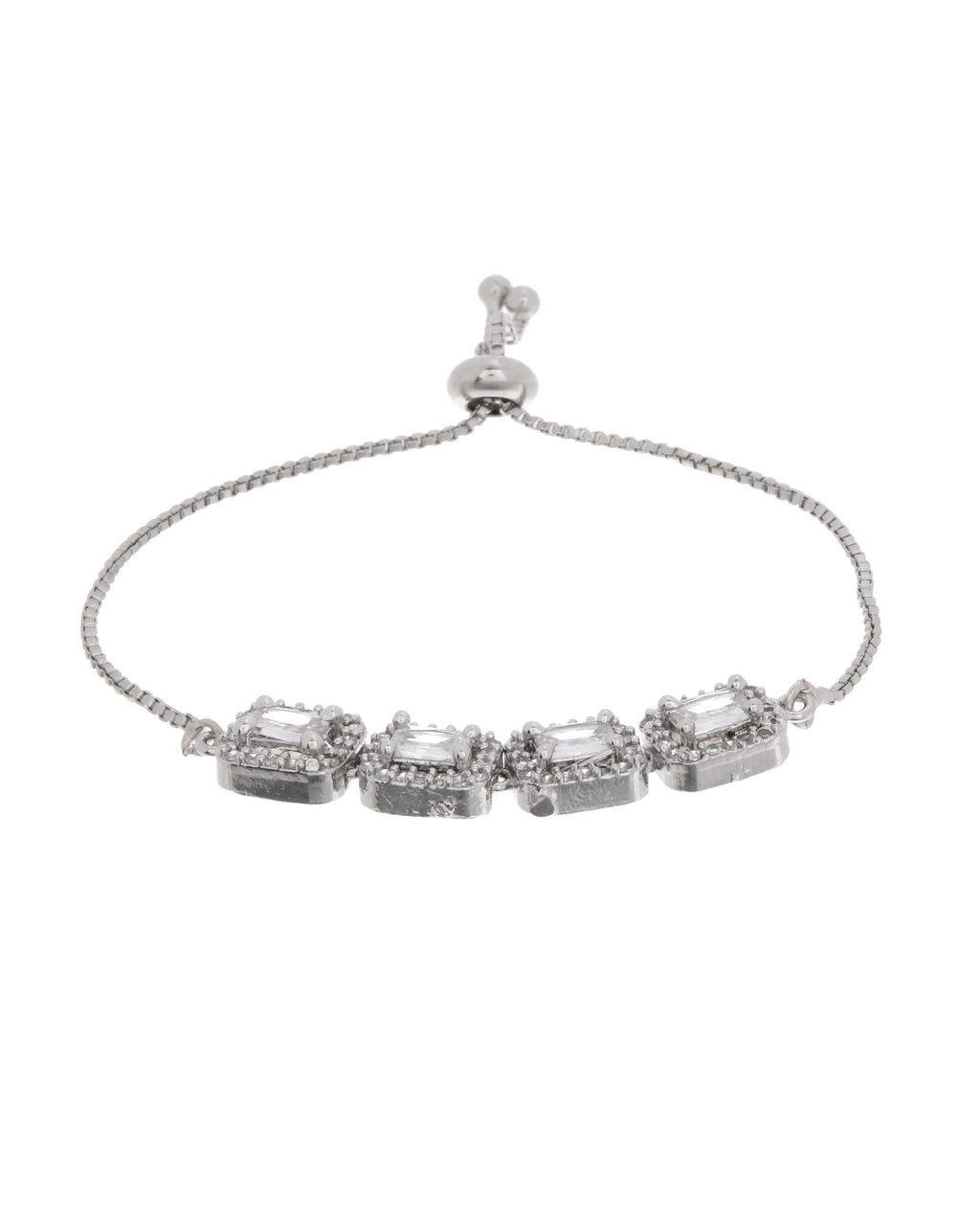 Jewels Nest Classic White Square Stone Diamond-Style Adjustable Bracelet | Grocsy