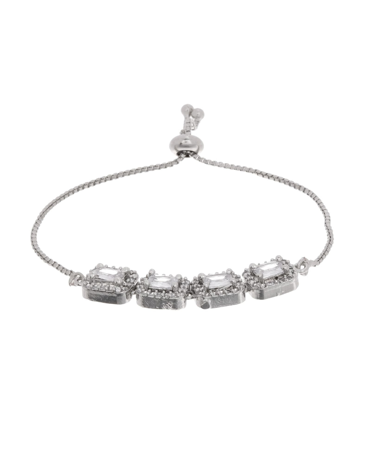 Jewels Nest Classic White Square Stone Diamond-Style Adjustable Bracelet | Grocsy