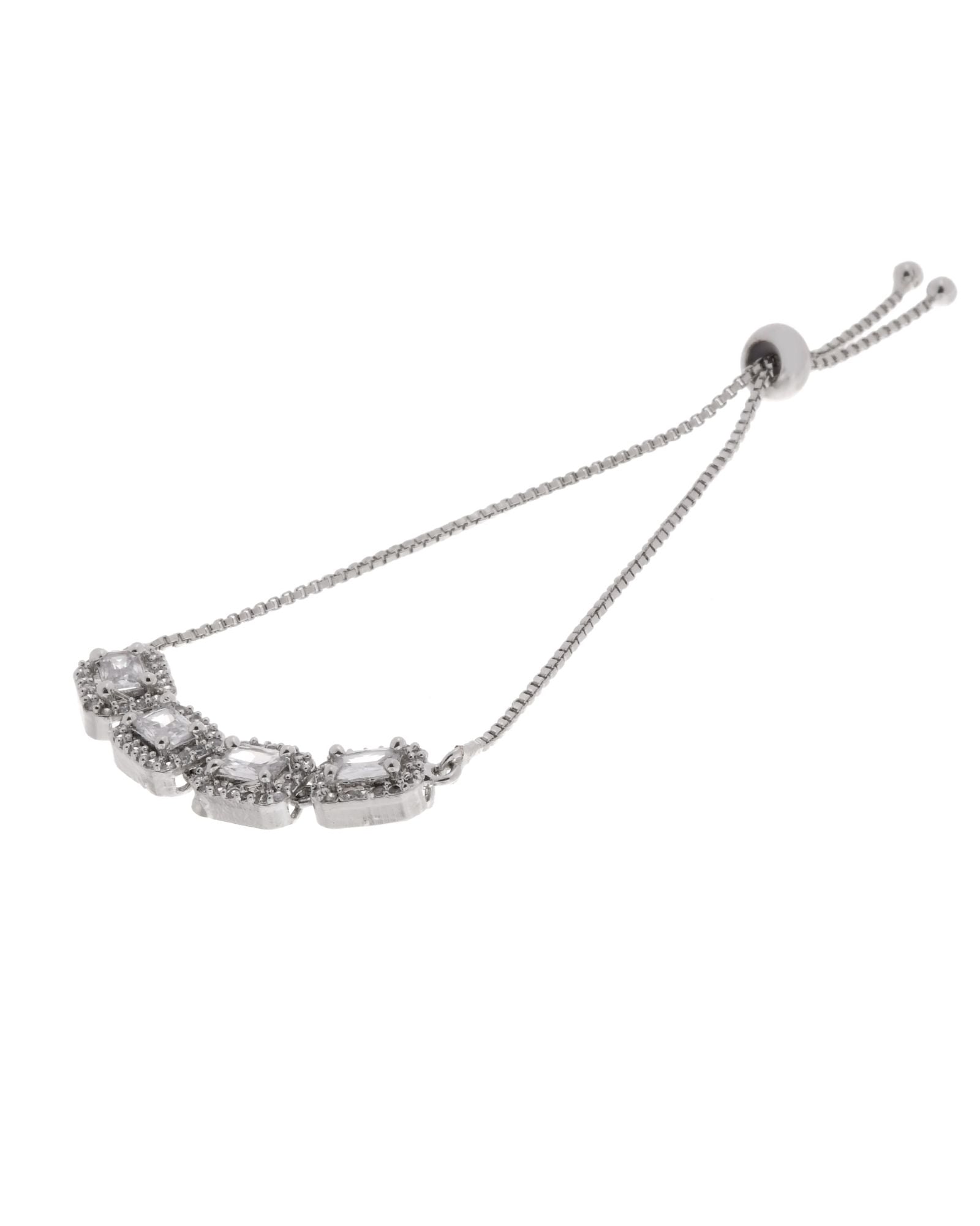 Jewels Nest Classic White Square Stone Diamond-Style Adjustable Bracelet | Grocsy