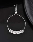 Jewels Nest Classic White Square Stone Diamond-Style Adjustable Bracelet | Grocsy