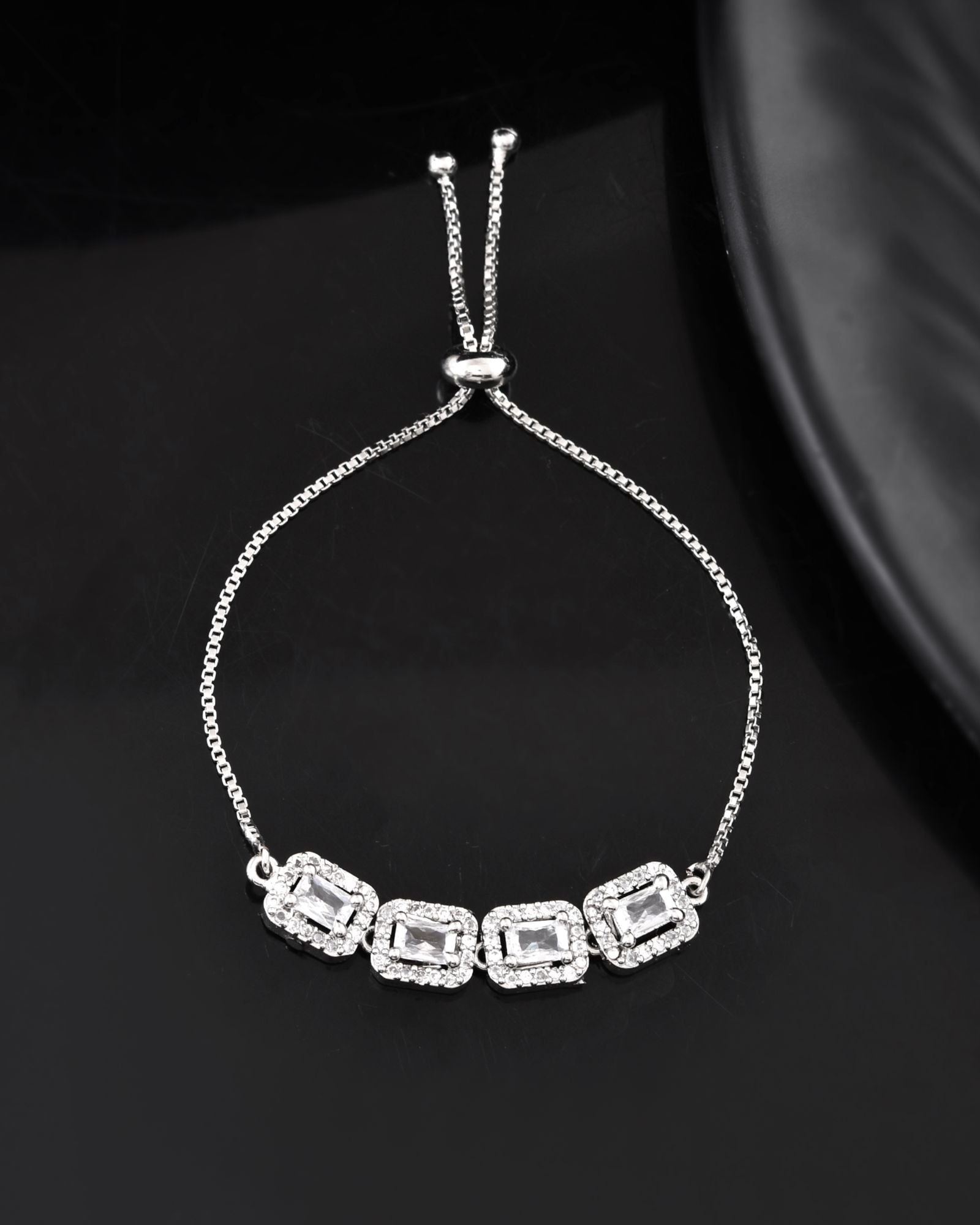 Jewels Nest Classic White Square Stone Diamond-Style Adjustable Bracelet | Grocsy