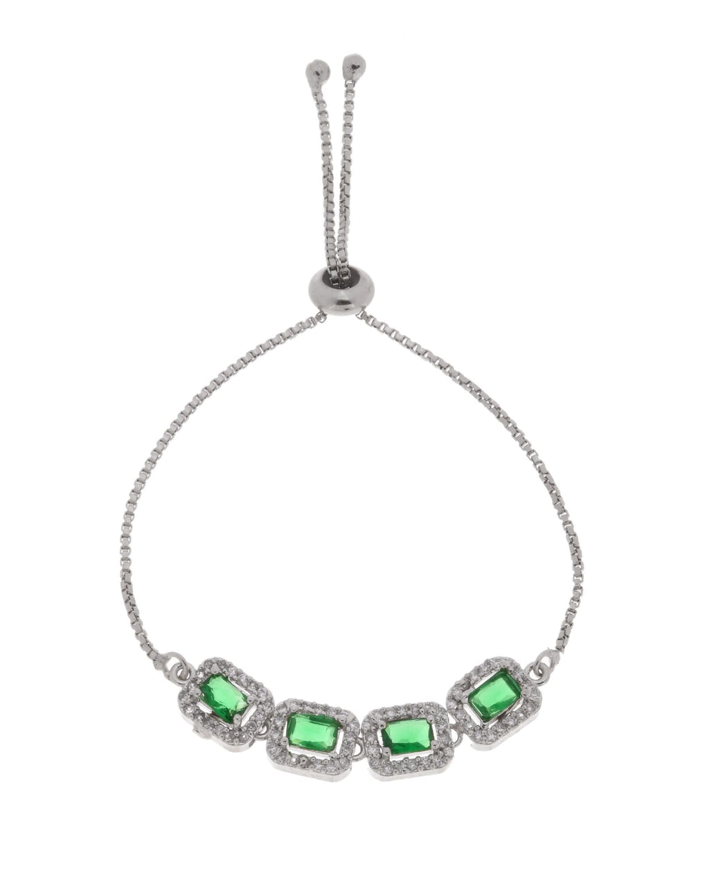 Jewels Nest Emerald Green Square Stone Diamond-Style Adjustable Bracelet | Grocsy