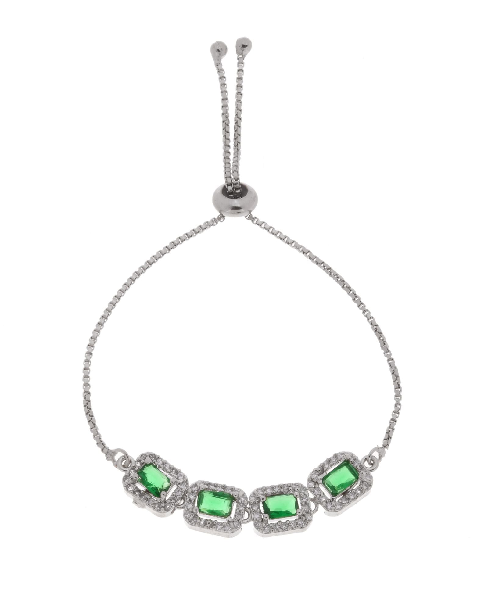 Jewels Nest Emerald Green Square Stone Diamond-Style Adjustable Bracelet | Grocsy