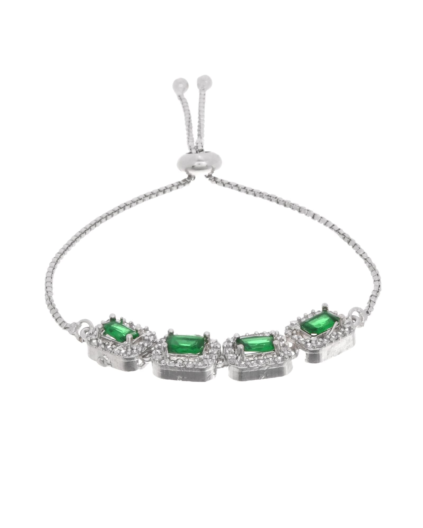 Jewels Nest Emerald Green Square Stone Diamond-Style Adjustable Bracelet | Grocsy