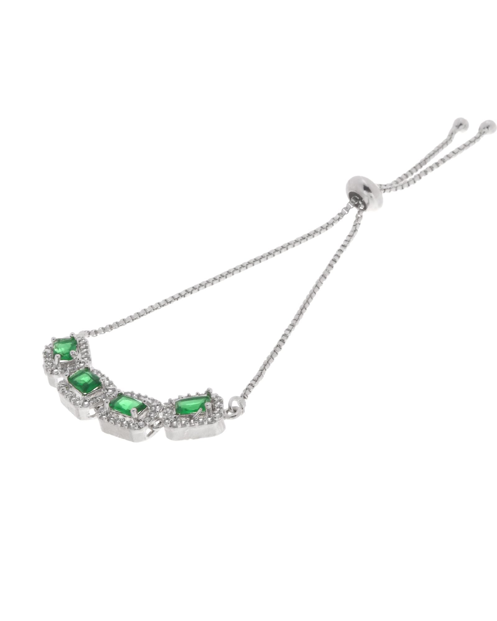 Jewels Nest Emerald Green Square Stone Diamond-Style Adjustable Bracelet | Grocsy