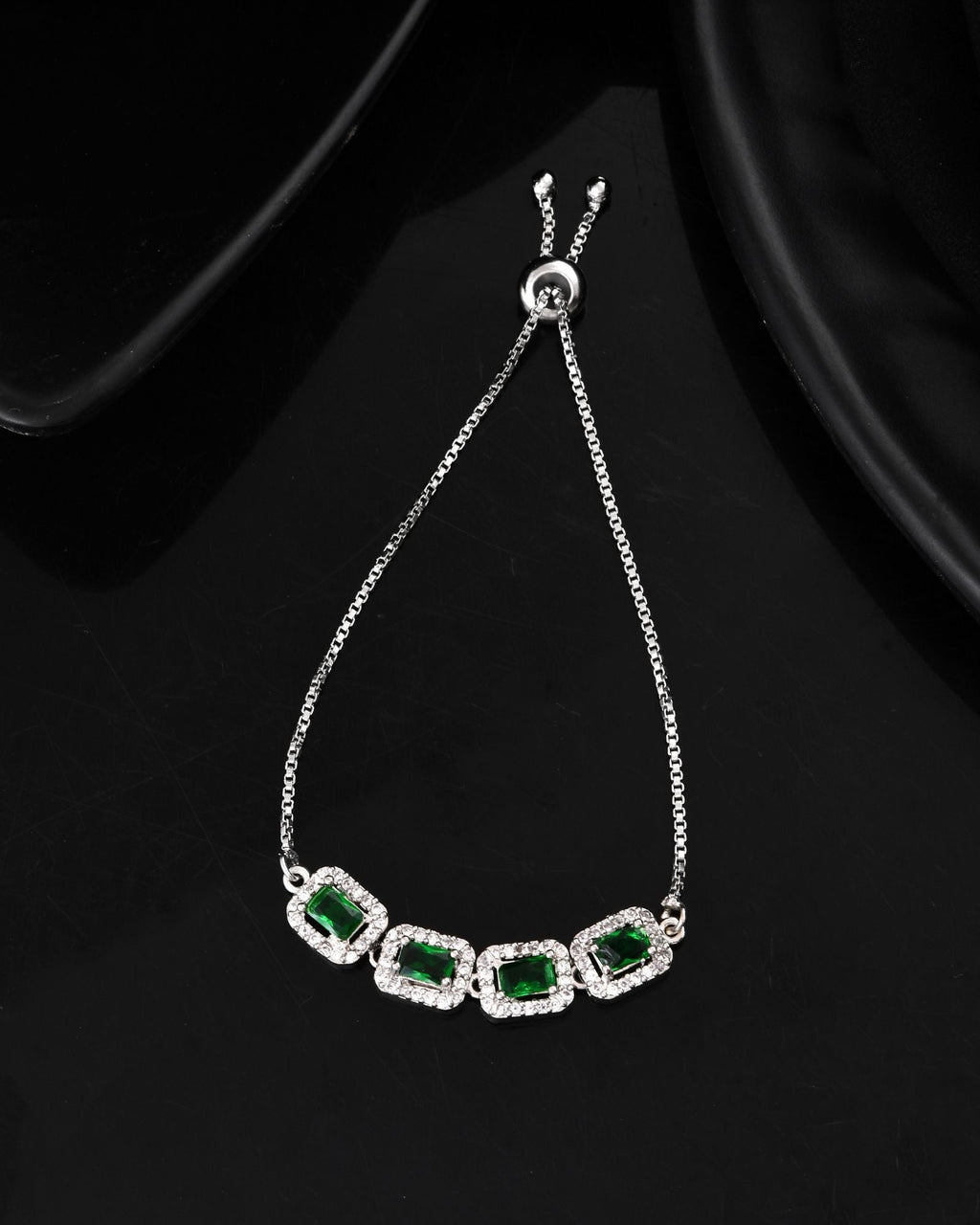 Jewels Nest Emerald Green Square Stone Diamond-Style Adjustable Bracelet | Grocsy