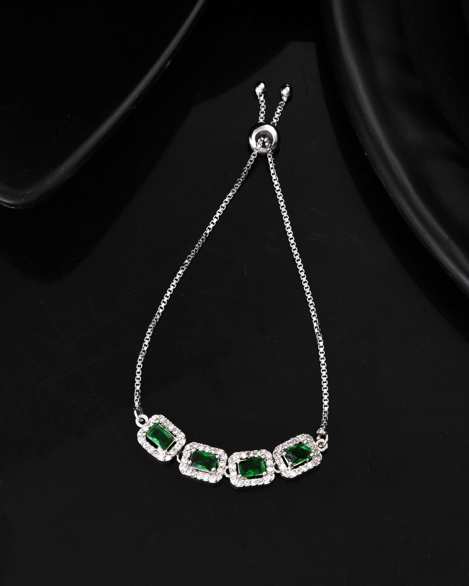 Jewels Nest Emerald Green Square Stone Diamond-Style Adjustable Bracelet | Grocsy