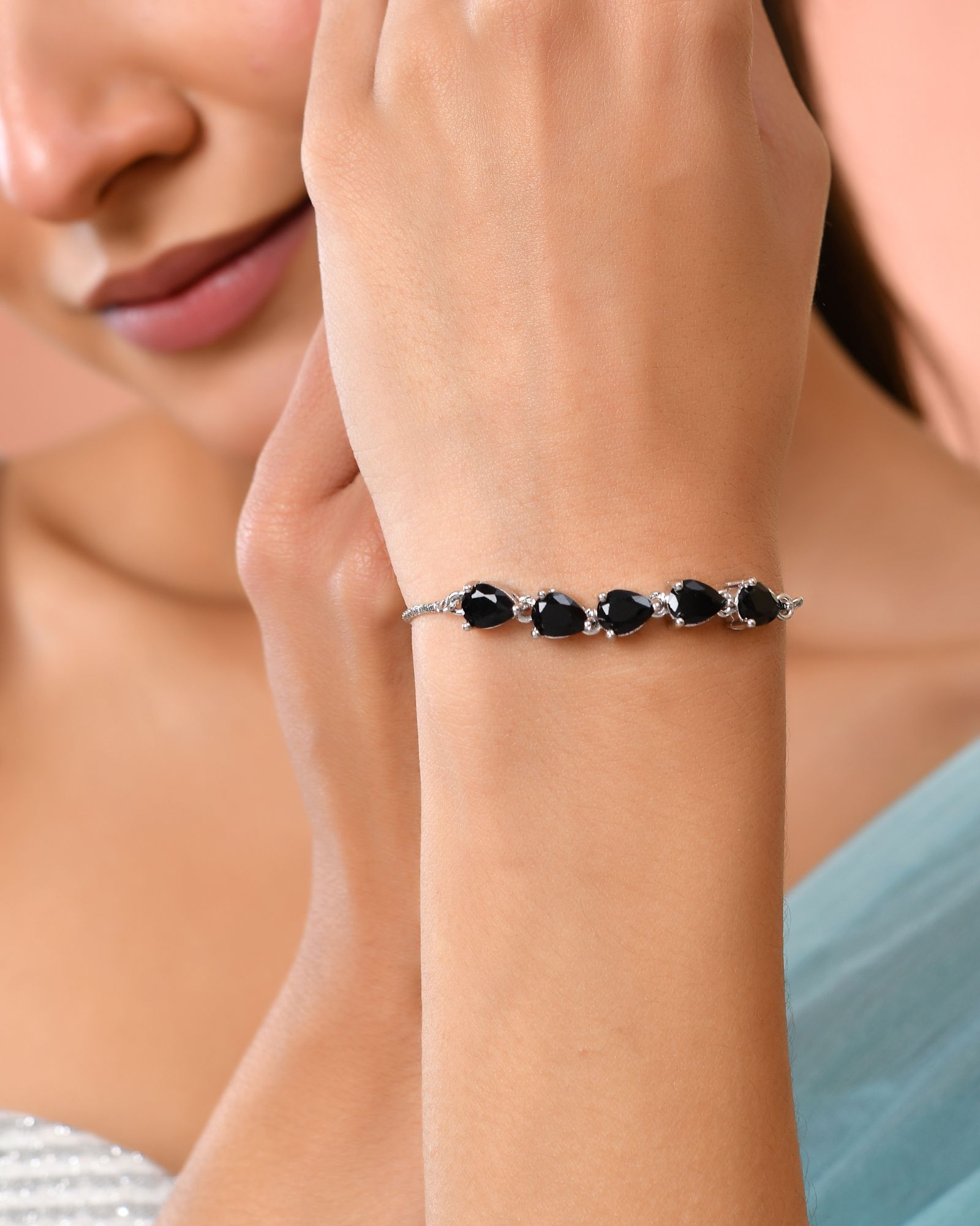 Jewels Nest Classic Black Teardrop Stone Adjustable Bracelet | Grocsy
