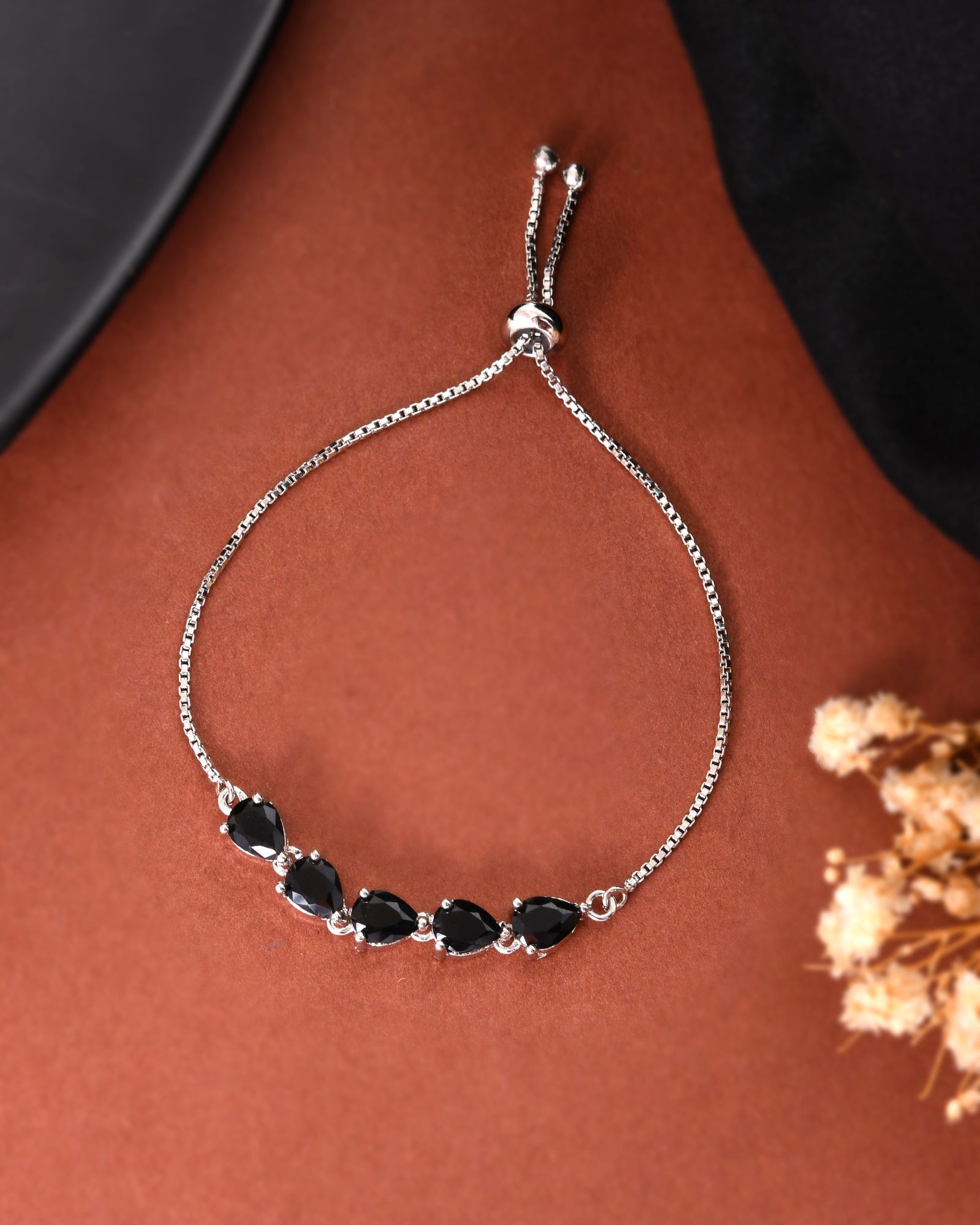 Jewels Nest Classic Black Teardrop Stone Adjustable Bracelet | Grocsy