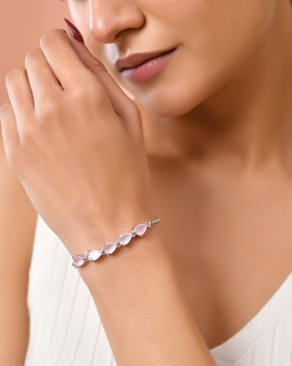 Jewels Nest Pink Heart Stone Adjustable Bracelet For Women | Grocsy