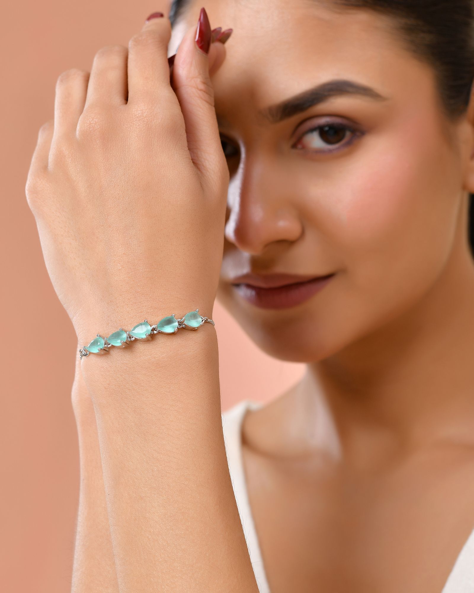 Jewels Nest Mint Green Stone Adjustable Bracelet For Women | Grocsy