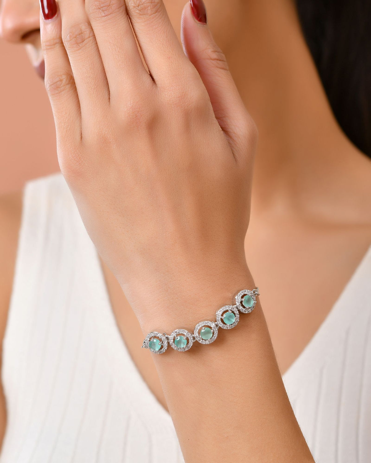 Jewels Nest Green Halo Crystal Adjustable Bracelet For Women | Grocsy