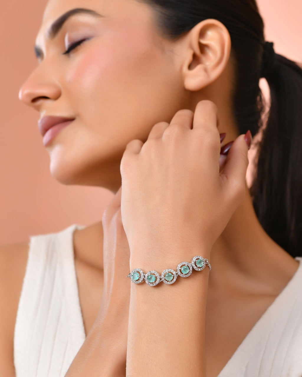 Jewels Nest Green Halo Crystal Adjustable Bracelet For Women | Grocsy