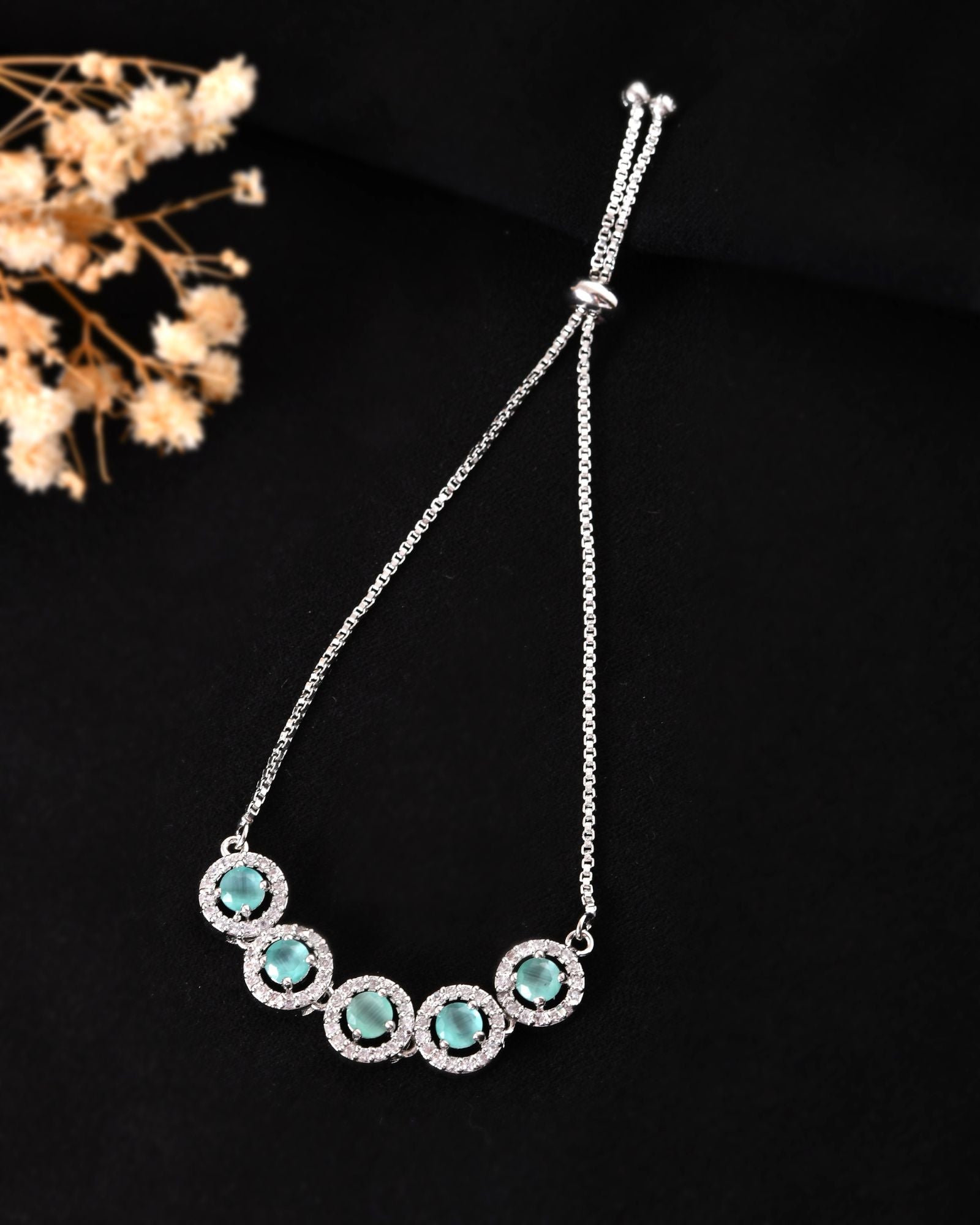 Jewels Nest Green Halo Crystal Adjustable Bracelet For Women | Grocsy