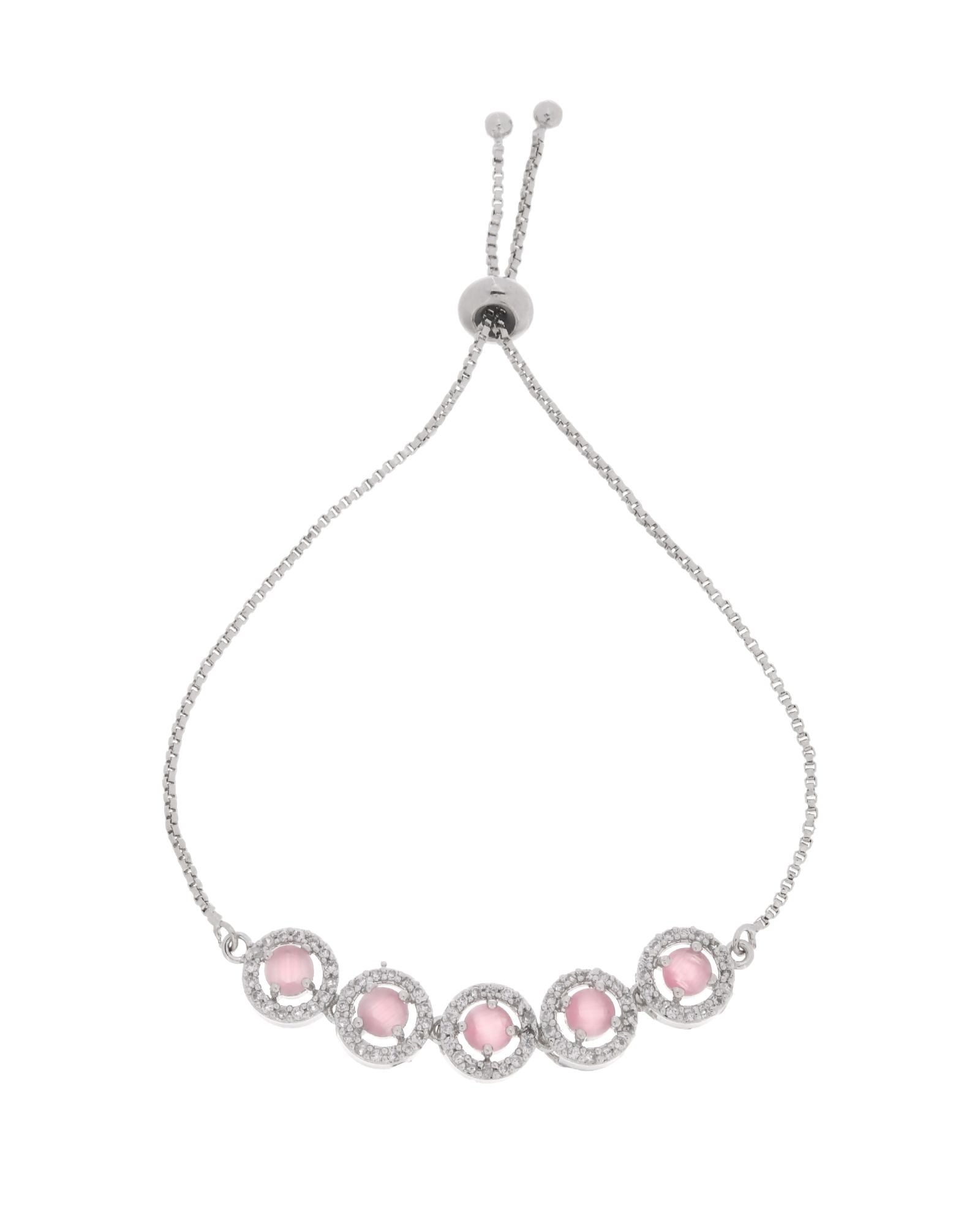 Jewels Nest Silver Plated Pink Stone Adjustable Bracelet | Grocsy