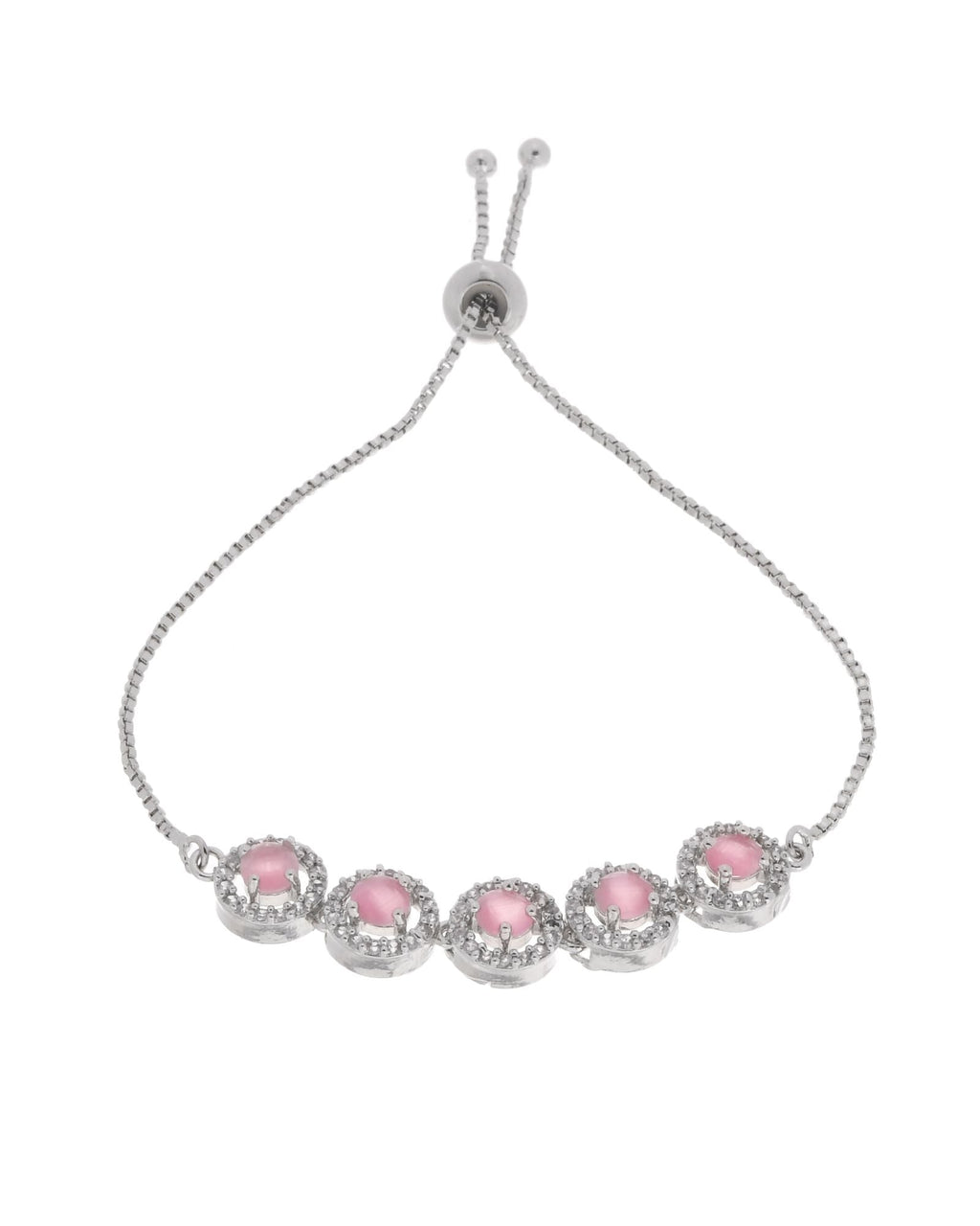 Jewels Nest Silver Plated Pink Stone Adjustable Bracelet | Grocsy