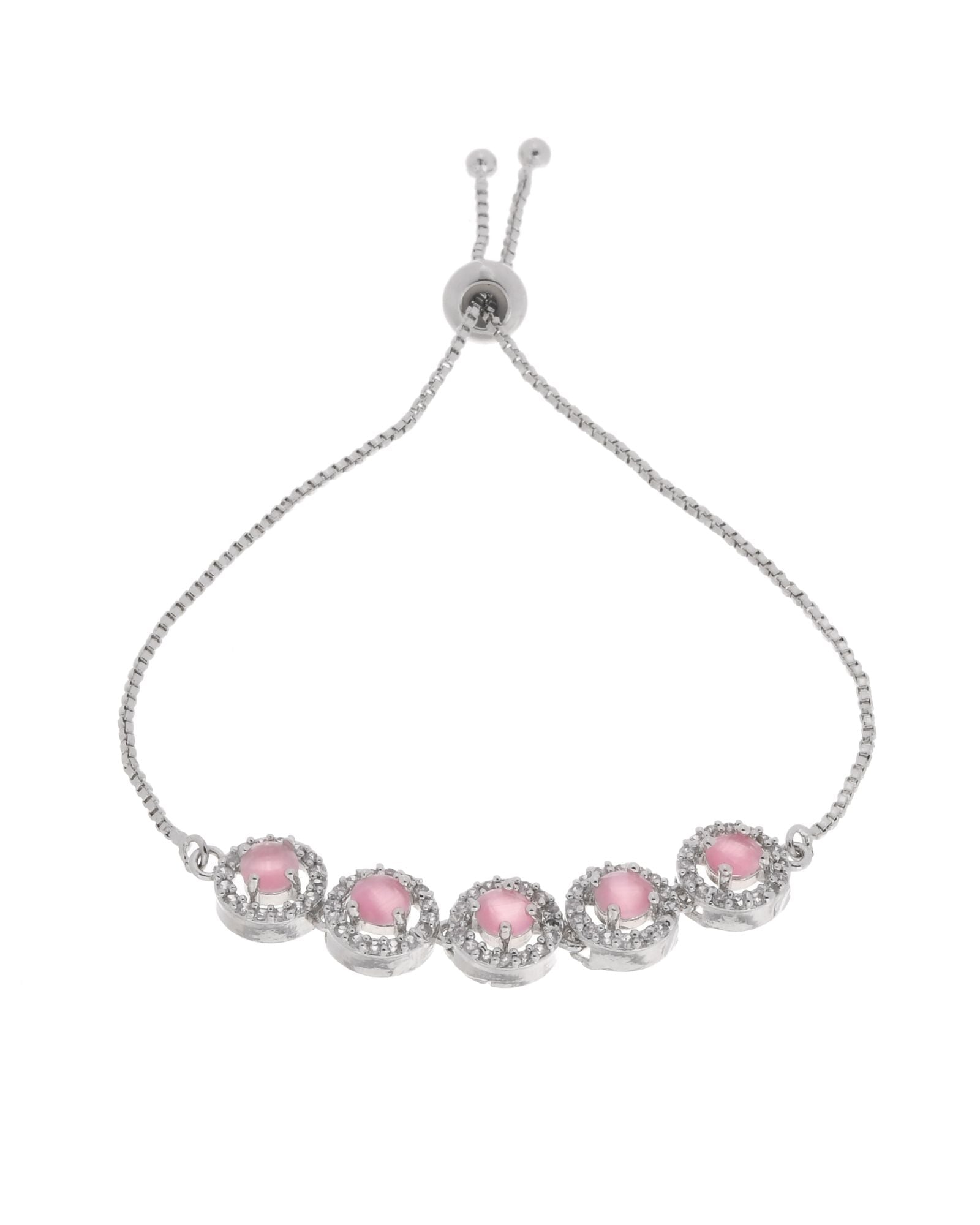 Jewels Nest Silver Plated Pink Stone Adjustable Bracelet | Grocsy