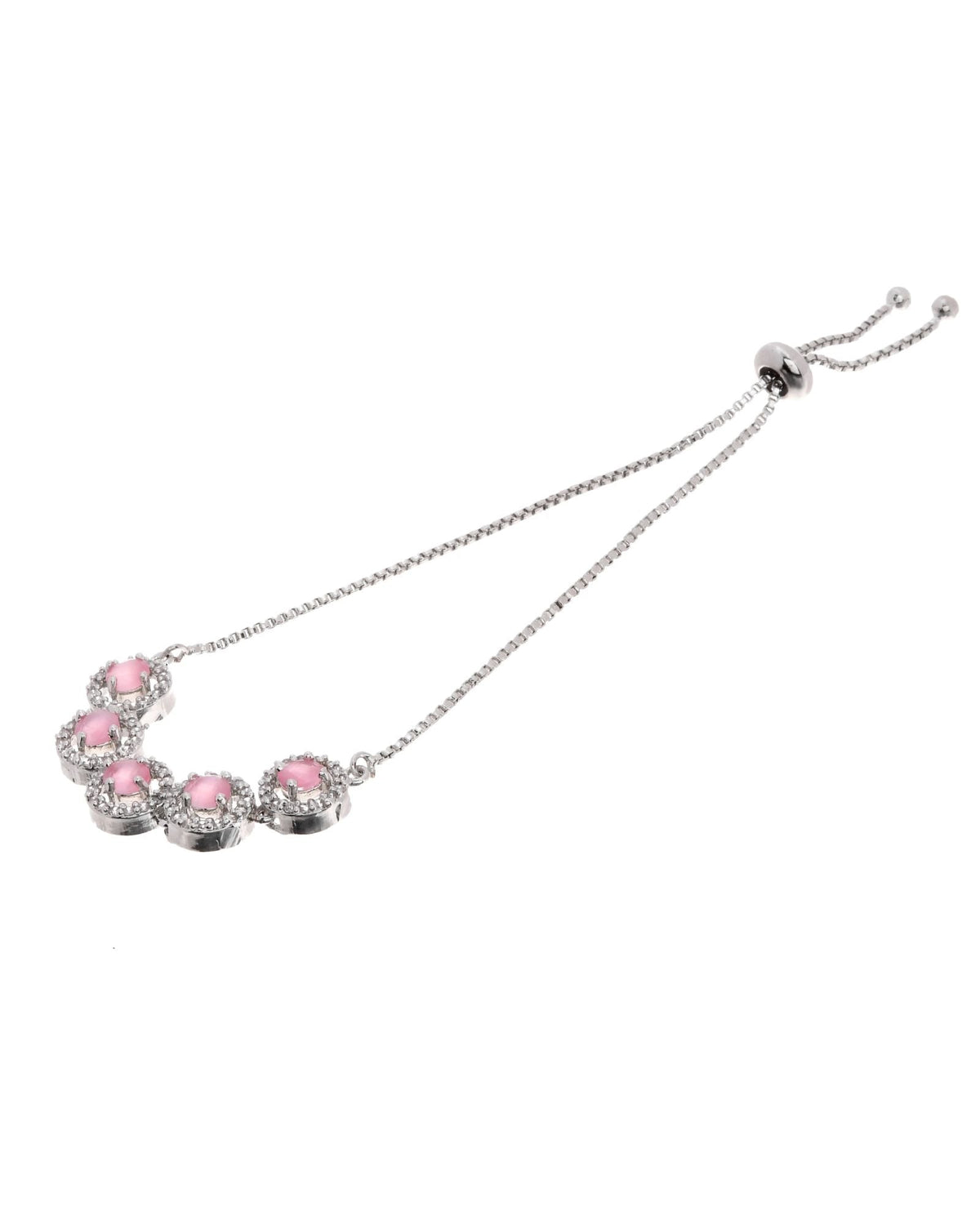 Jewels Nest Silver Plated Pink Stone Adjustable Bracelet | Grocsy