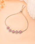 Jewels Nest Silver Plated Pink Stone Adjustable Bracelet | Grocsy