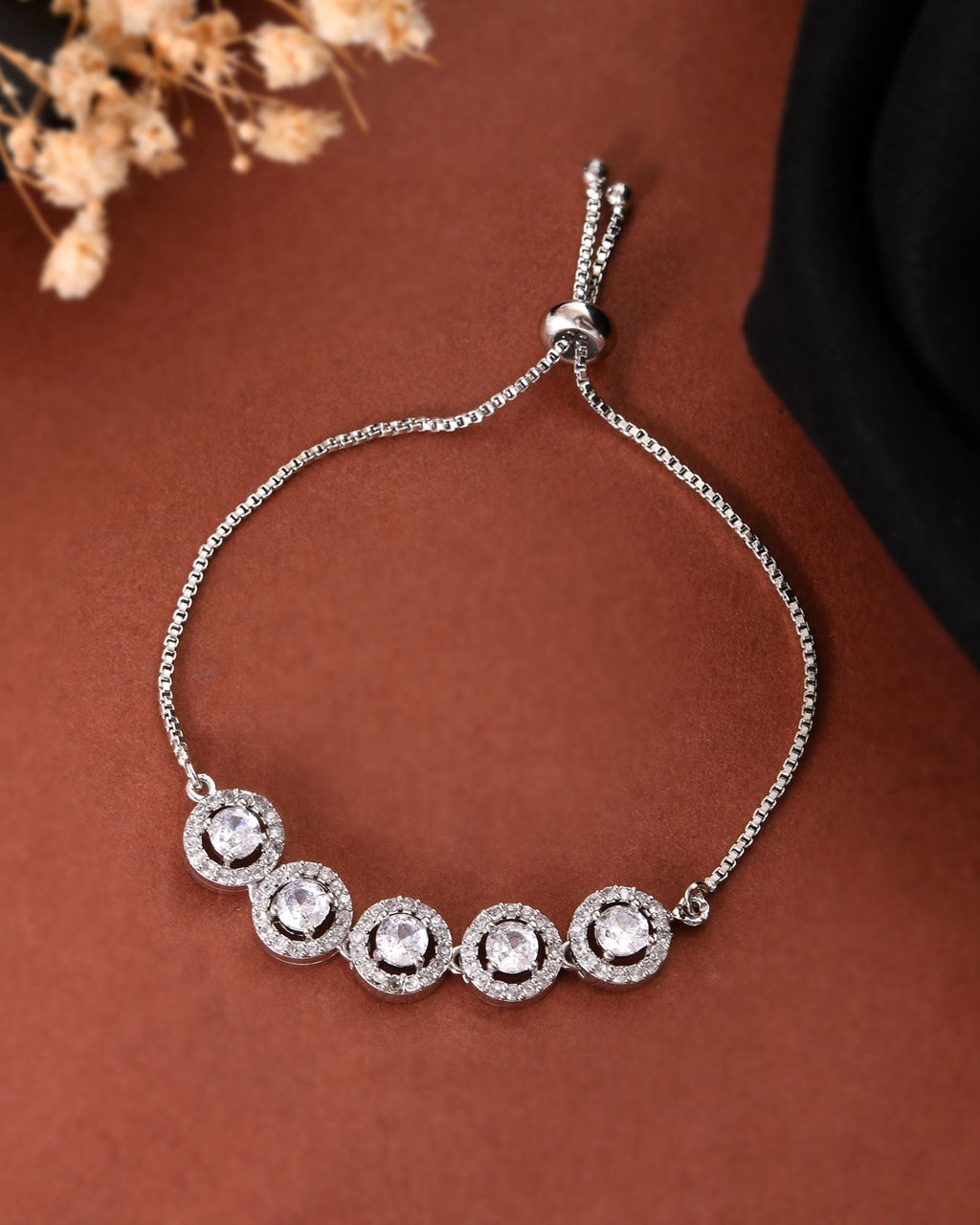 Jewels Nest Silver Plated White Stone Circle Design Bracelet | Grocsy