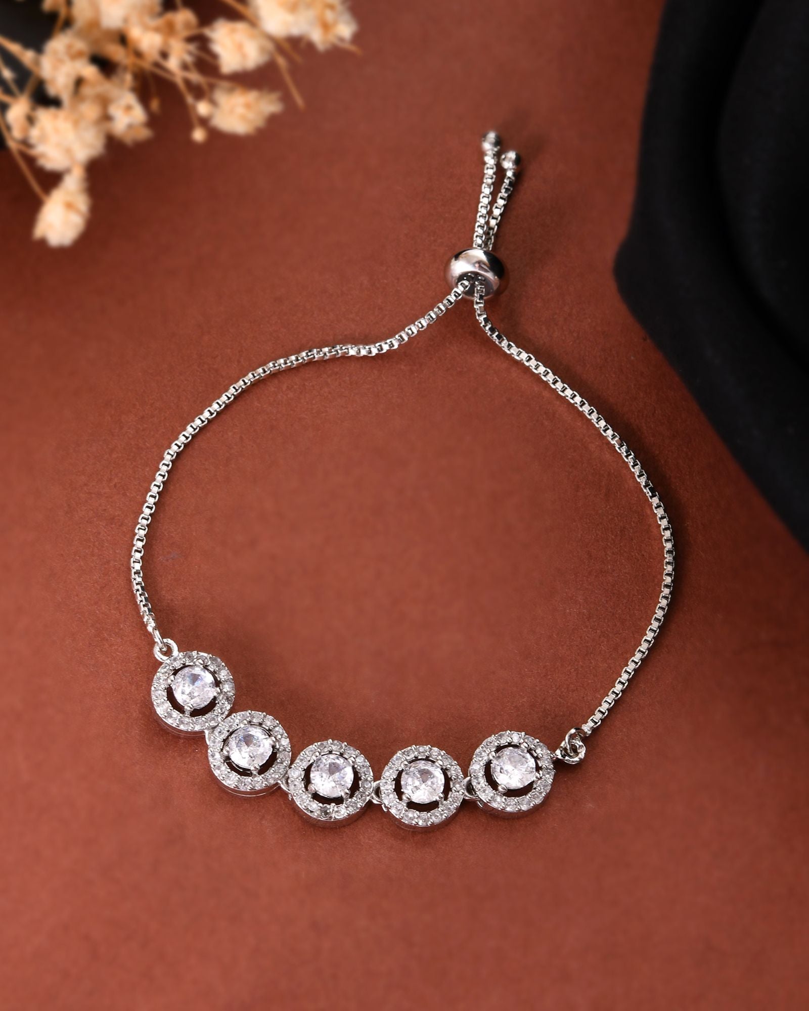 Jewels Nest Silver Plated White Stone Circle Design Bracelet | Grocsy