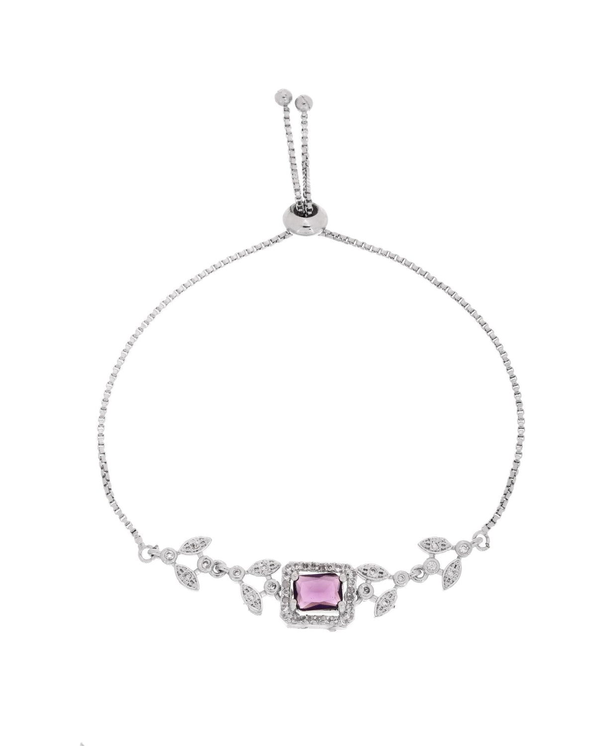 Jewels Nest Silver Plated Emerald Purple Stone Floral Bracelet | Grocsy