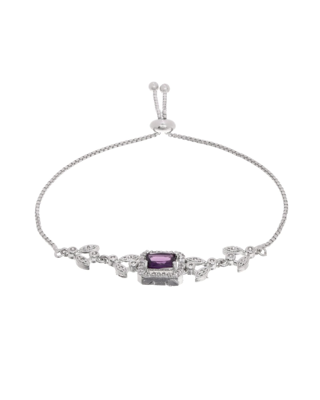 Jewels Nest Silver Plated Emerald Purple Stone Floral Bracelet | Grocsy