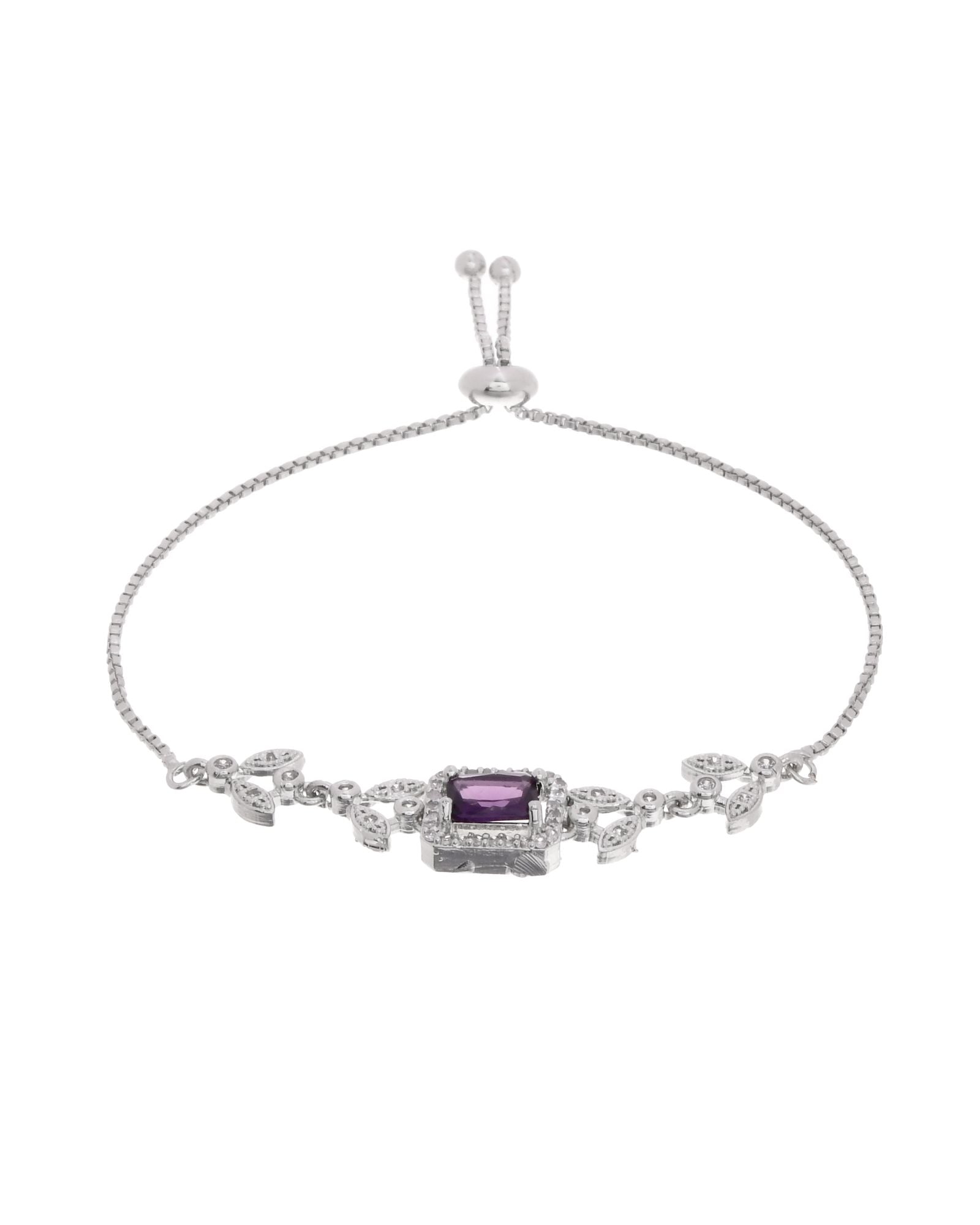 Jewels Nest Silver Plated Emerald Purple Stone Floral Bracelet | Grocsy