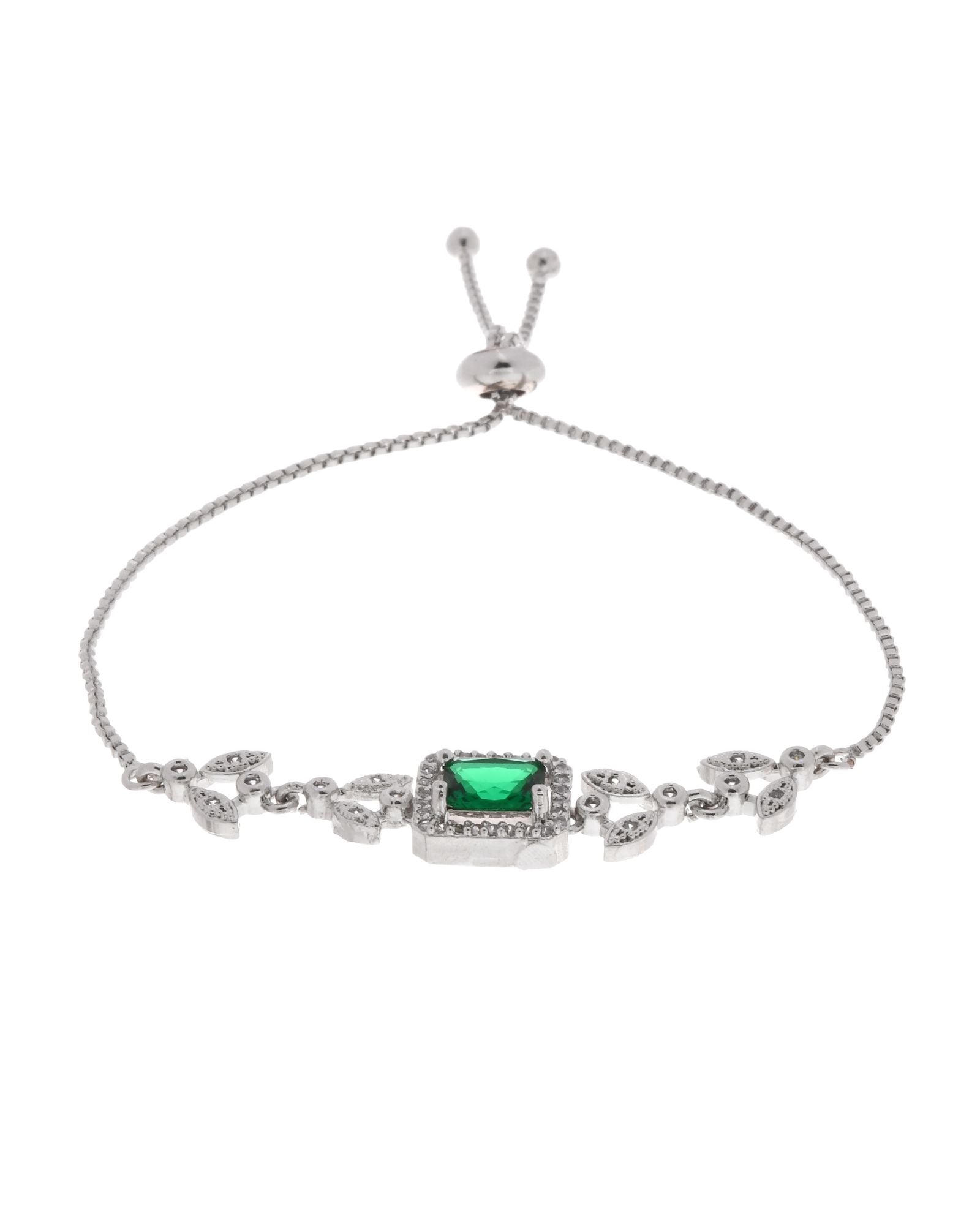 Jewels Nest Silver Plated Green Stone Adjustable Statement Bracelet | Grocsy