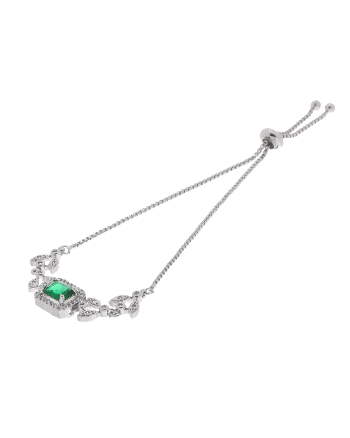 Jewels Nest Silver Plated Green Stone Adjustable Statement Bracelet | Grocsy